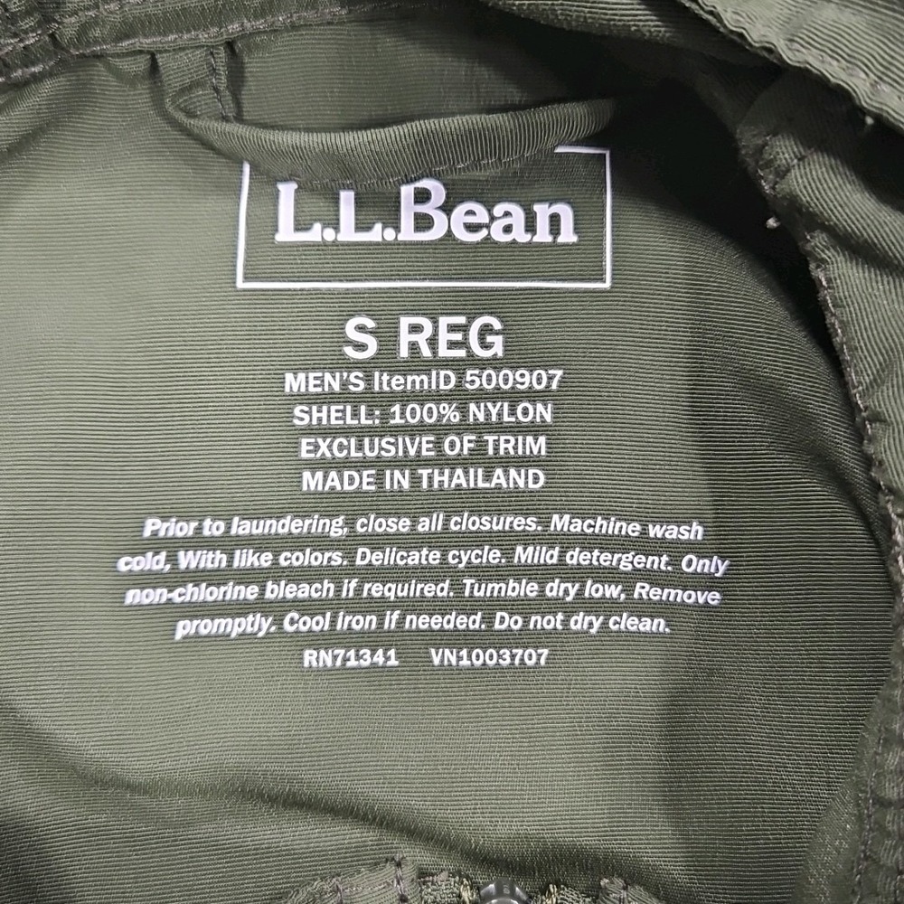 LL Bean Mountain Anorak Windbreaker Small Nylon Hooded‎ Jacket Olive Green Khaki - Picture 3 of 6